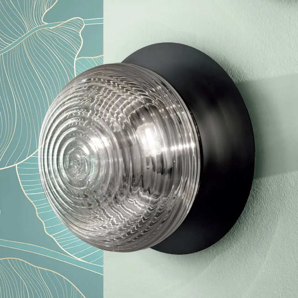 Lámpara de pared de vidrio soplado con estructura metálica - Swallow Viadurini