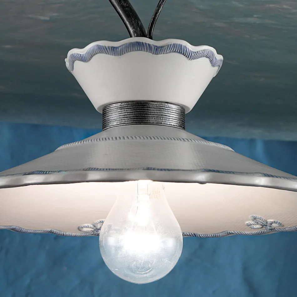 Lámpara de Techo Artesanal en Cerámica Efecto Bordado Pintada a Mano - Ravenna Viadurini