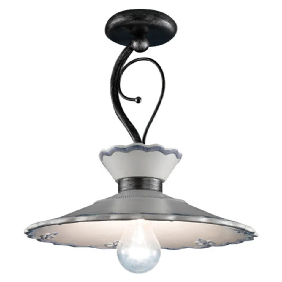 Lámpara de Techo Artesanal en Cerámica Efecto Bordado Pintada a Mano - Ravenna Viadurini