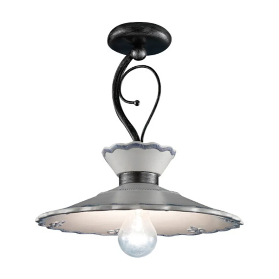 Lámpara de Techo Artesanal en Cerámica Efecto Bordado Pintada a Mano - Ravenna Viadurini