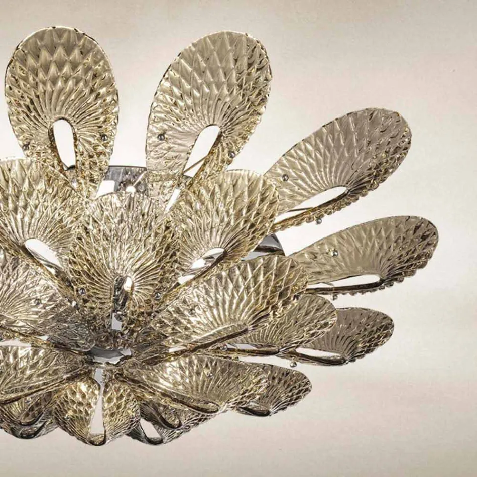 Lámpara de techo artesanal de vidrio veneciano ahumado, Made in Italy - Minos Viadurini