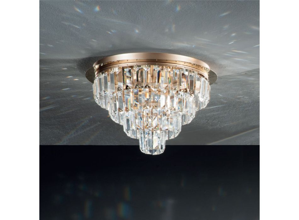Lámpara de techo clásica de metal dorado y colgantes de cristal de lujo - Jerome Viadurini