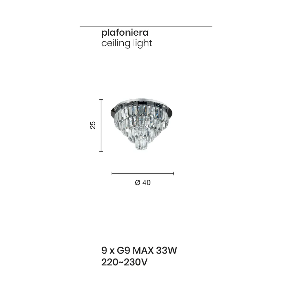 Lámpara de techo clásica de metal dorado y colgantes de cristal de lujo - Jerome Viadurini