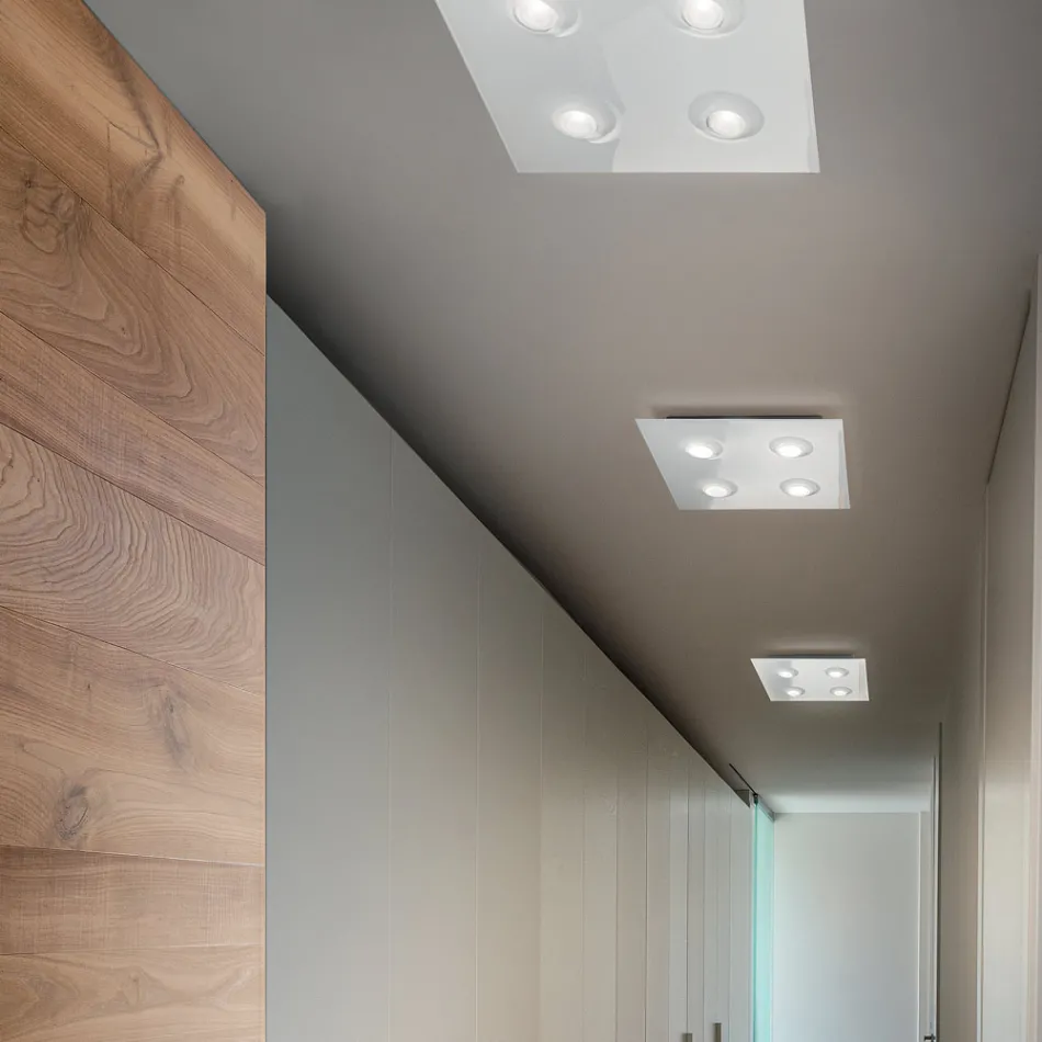 Lámpara de techo con placa de vidrio plano y rebaje de altura. Fabricada en Italia - Kora. Viadurini