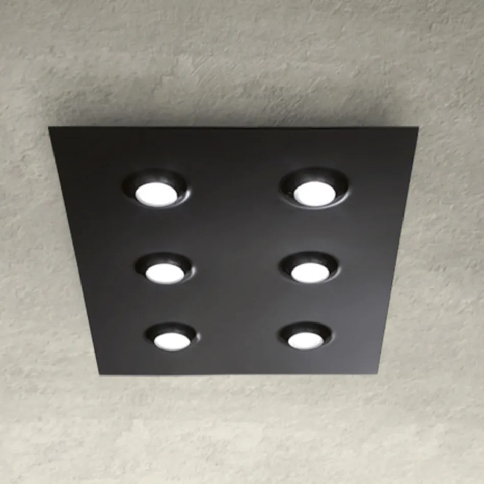 Lámpara de techo con placa de vidrio plano y rebaje de altura. Fabricada en Italia - Kora. Viadurini