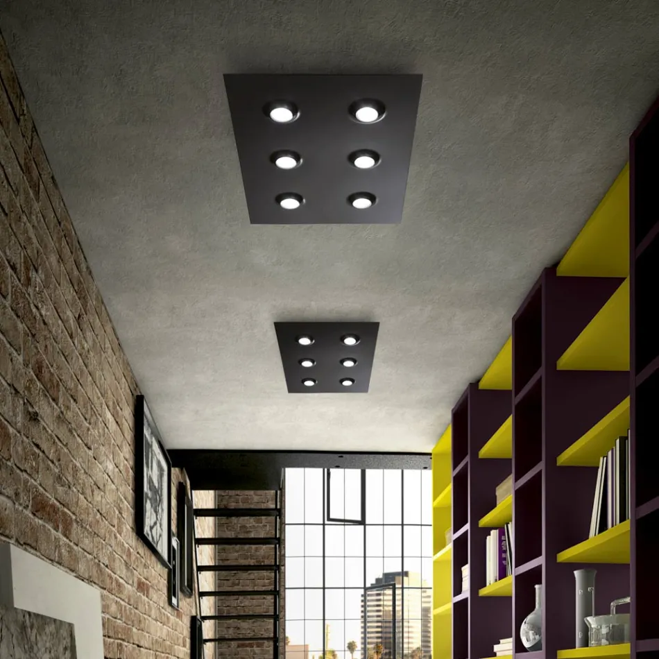 Lámpara de techo con placa de vidrio plano y rebaje de altura. Fabricada en Italia - Kora. Viadurini