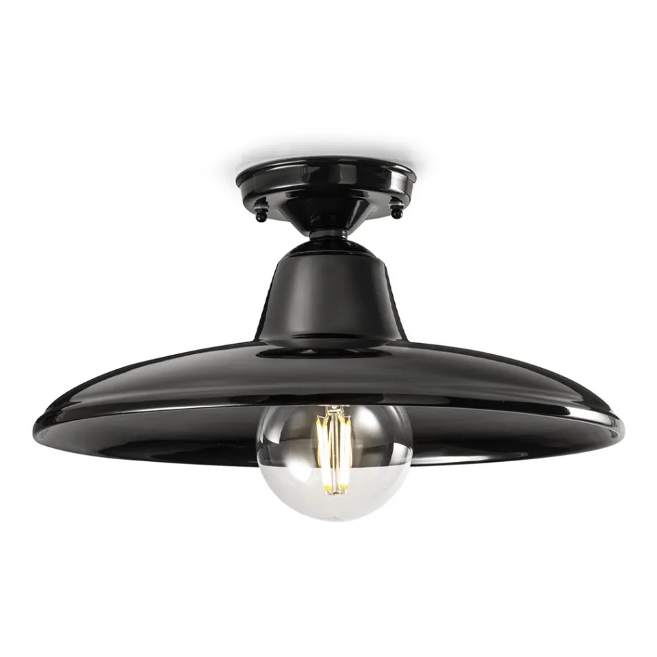 Lámpara de techo de hierro y cerámica negra de diseño vintage industrial - Bew Viadurini