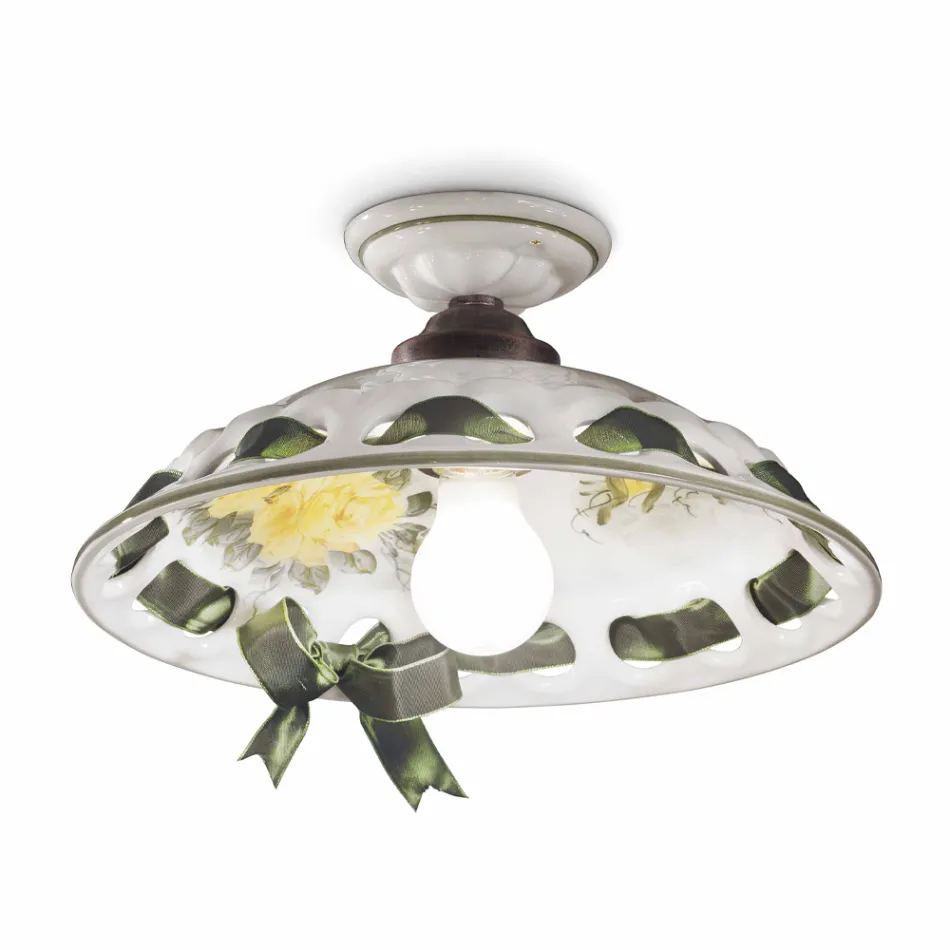 Lámpara de techo hecha a mano en metal y cerámica con Passanastri - Nápoles Viadurini