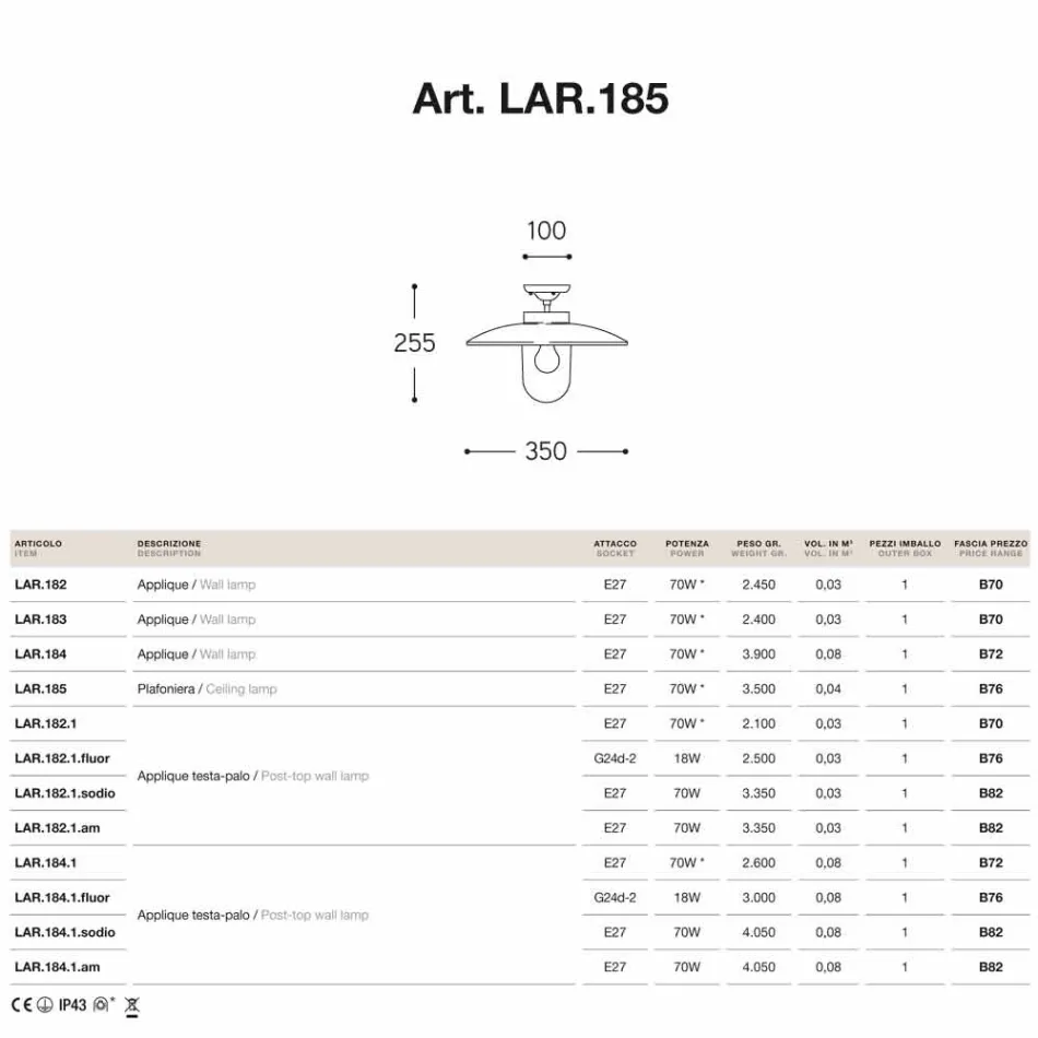 Lámpara de techo de latón, cobre y vidrio Nabucco Aldo Bernardi Viadurini