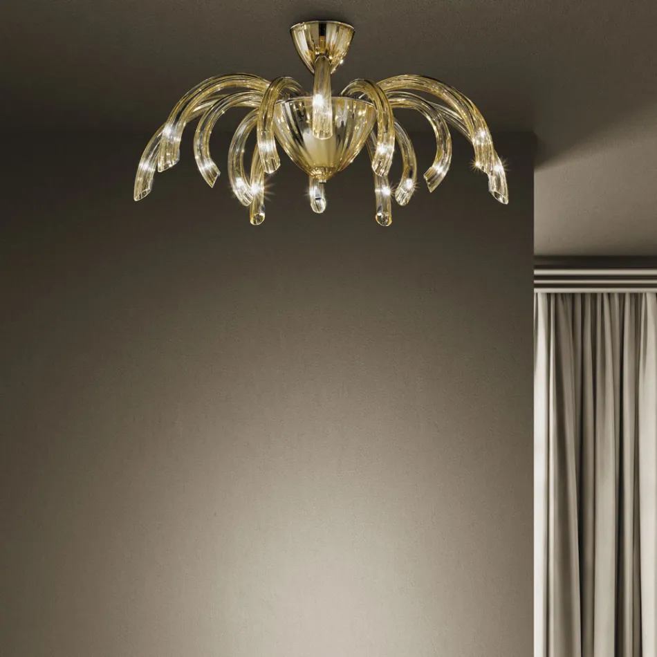 Lámpara de techo veneciana de vidrio y metal hecha a mano en Italia - Jason Viadurini