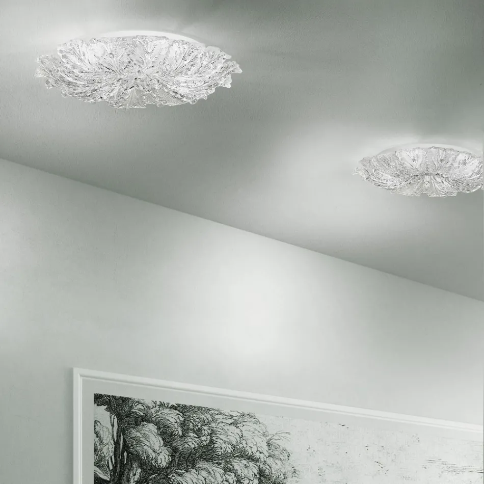 Plafón de Cristal Veneciano y Metal Blanco Made in Italy - Artemide Viadurini