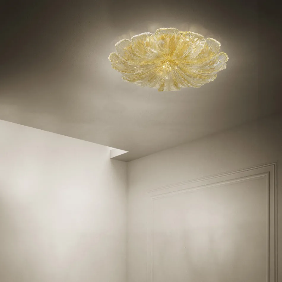 Plafón de Cristal Veneciano y Metal Blanco Made in Italy - Artemide Viadurini