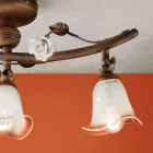 Plafón lineal de 3 luces en hierro, cristal y rosas de cerámica - Siena Viadurini