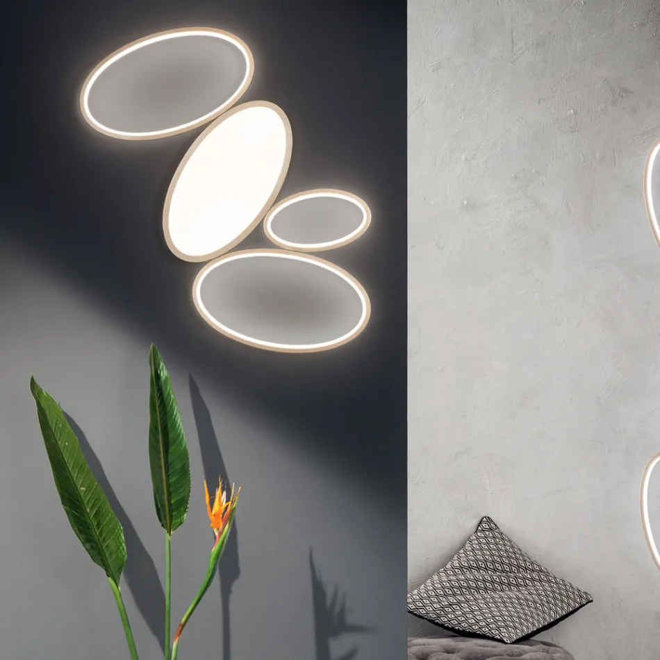 Lámpara de techo LED moderna regulable en metal blanco o dorado - Raissa Viadurini