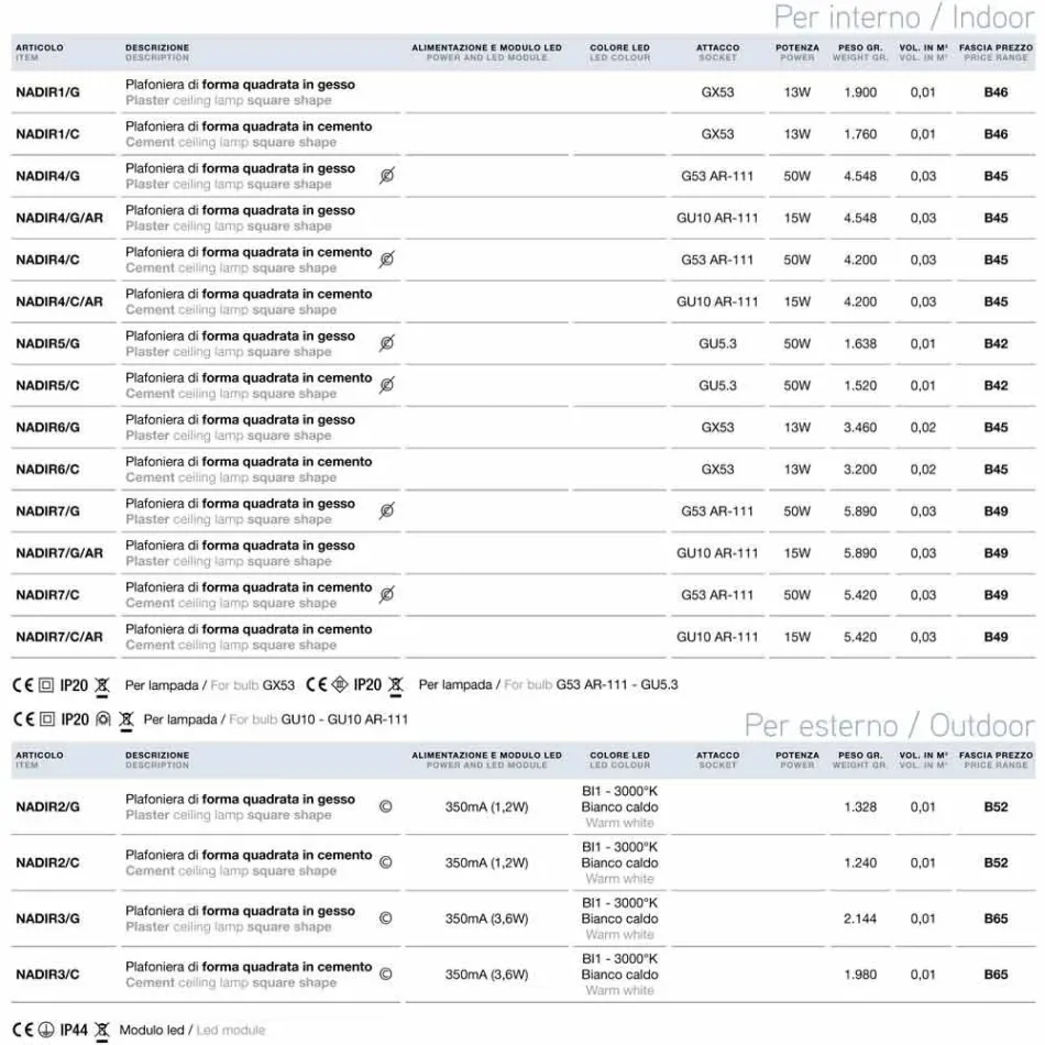 Techo de concreto cuadrada o yeso Nadir 5 Aldo Bernardi Viadurini