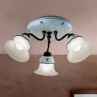 Lámpara de techo vintage en hierro, cristal y cerámica decorada a mano - Ferrara Viadurini