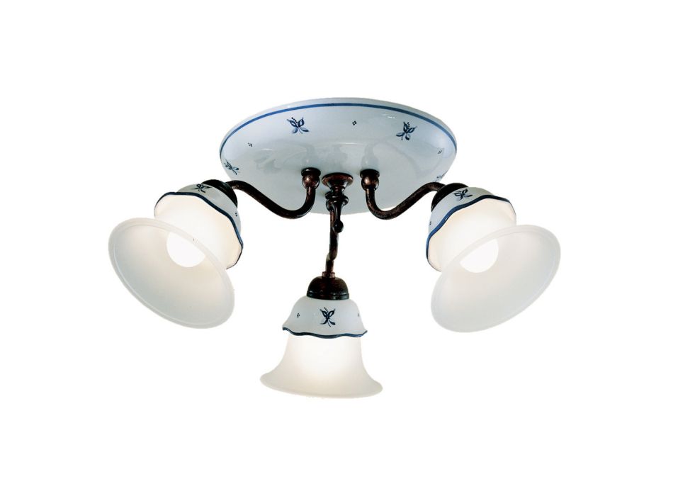 Lámpara de techo vintage en hierro, cristal y cerámica decorada a mano - Ferrara Viadurini