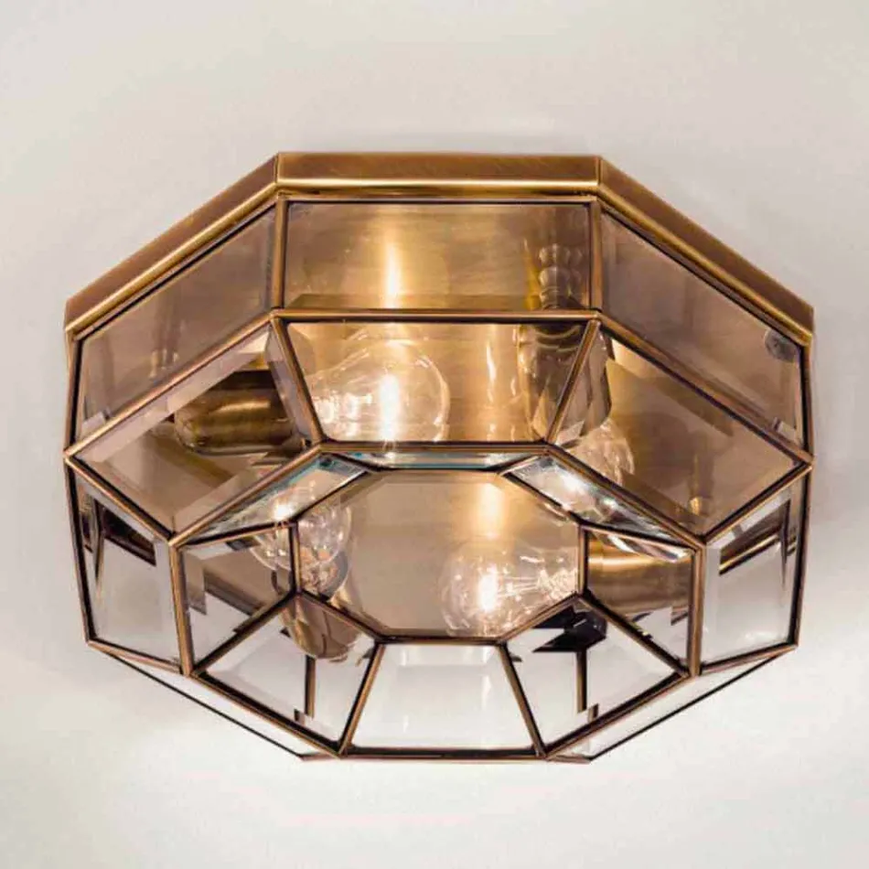 Lámpara de techo vintage de latón bruñido y vidrio, 2 tamaños, encuadernada por Il Fanale Viadurini