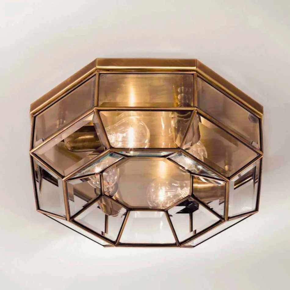 Lámpara de techo vintage de latón bruñido y vidrio, 2 tamaños, encuadernada por Il Fanale Viadurini