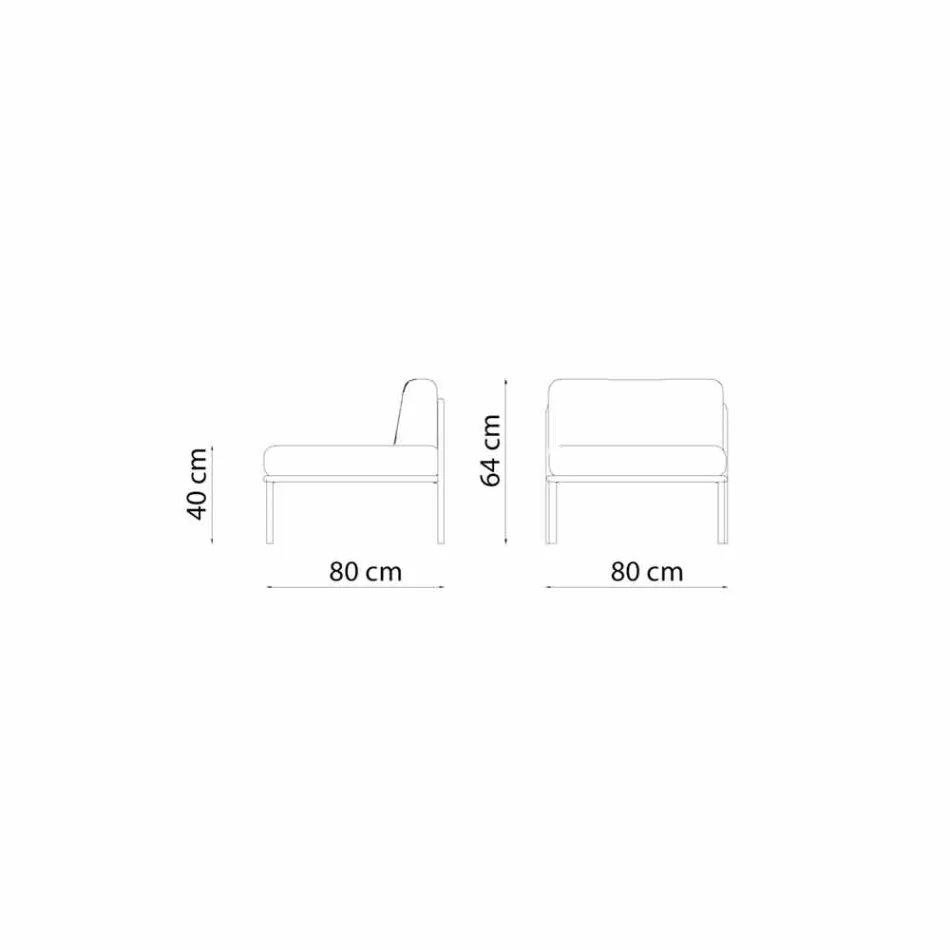 Sillón Central Modular para Exterior en Metal y Tela Made in Italy - Cola Viadurini