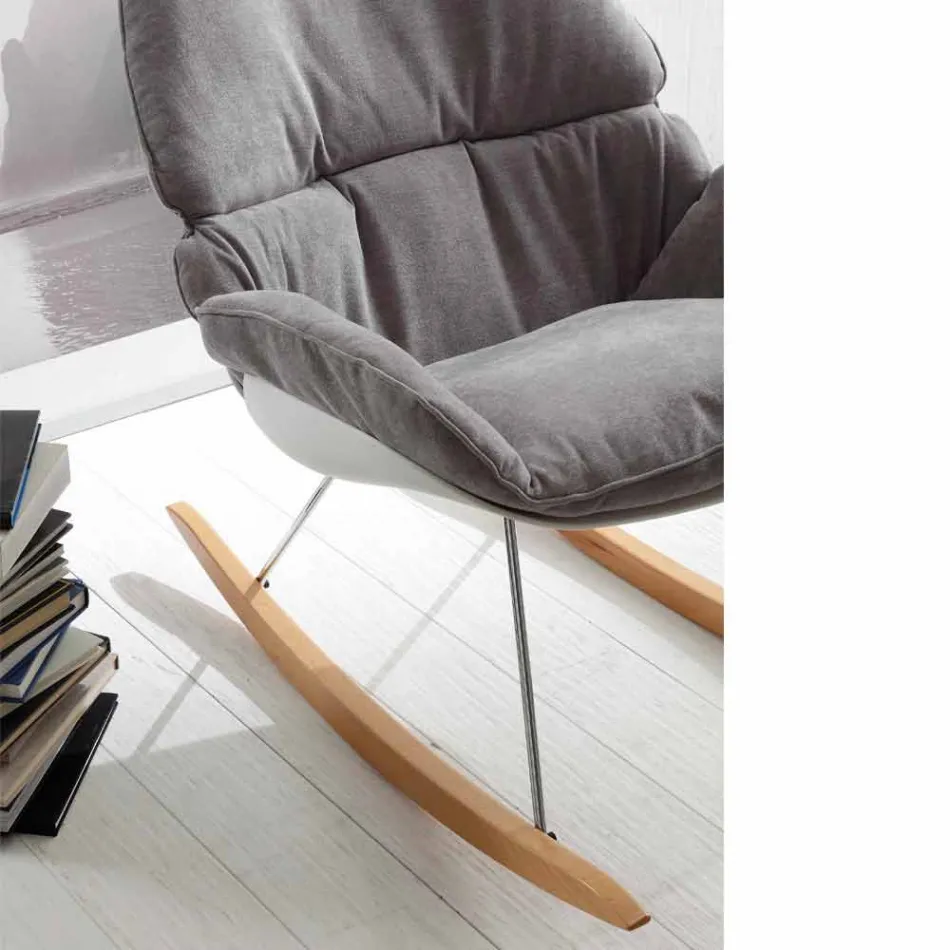 Sillón mecedora con cojín gris suave con tapizado moderno de Acacia extraíble Viadurini