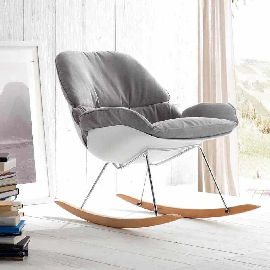 Sillón mecedora con cojín gris suave con tapizado moderno de Acacia extraíble Viadurini