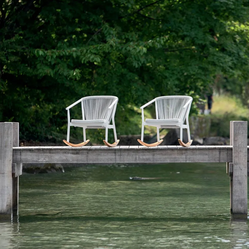 Mecedora de exterior en madera maciza y tela - Smart by Varaschin Viadurini