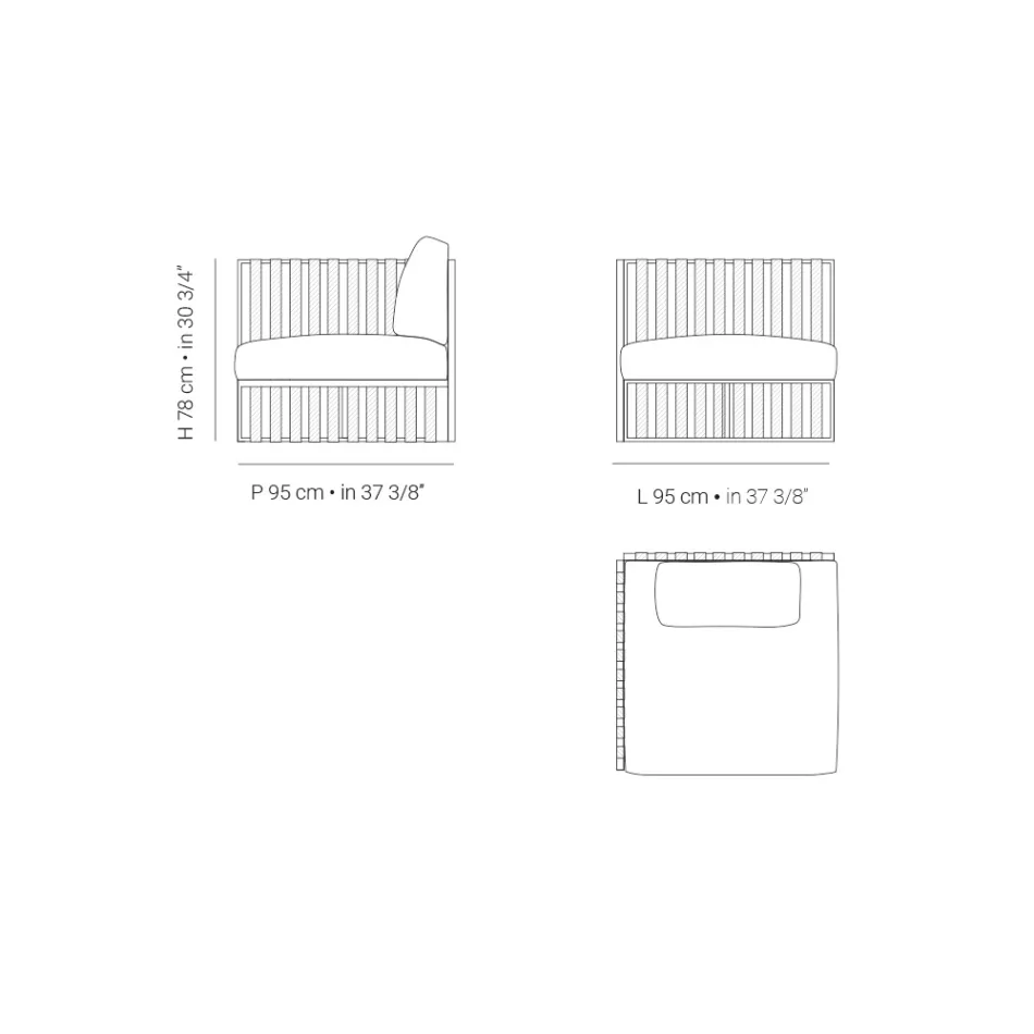 Sillón de exterior de esquina derecha en aluminio y correas Made in Italy - Juliediv Viadurini