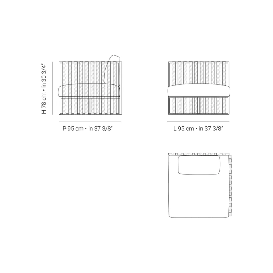 Sillón de exterior de esquina izquierda en aluminio y correas Made in Italy - Juliediv Viadurini