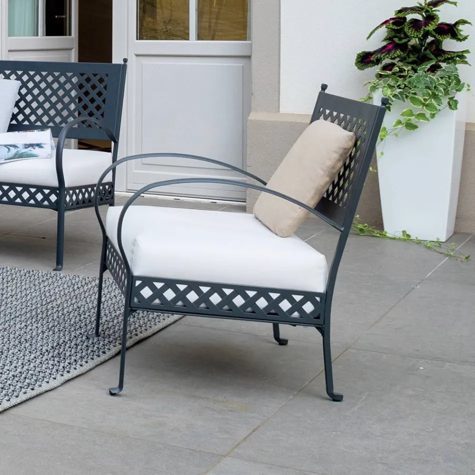 Sillón de jardín bajo en acero galvanizado con reposabrazos Made in Italy - Selvaggia Viadurini