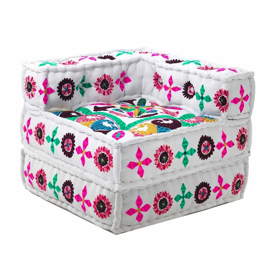 Sillón Chaise Longue de diseño étnico en algodón patchwork, para sala de estar - Fibra Viadurini