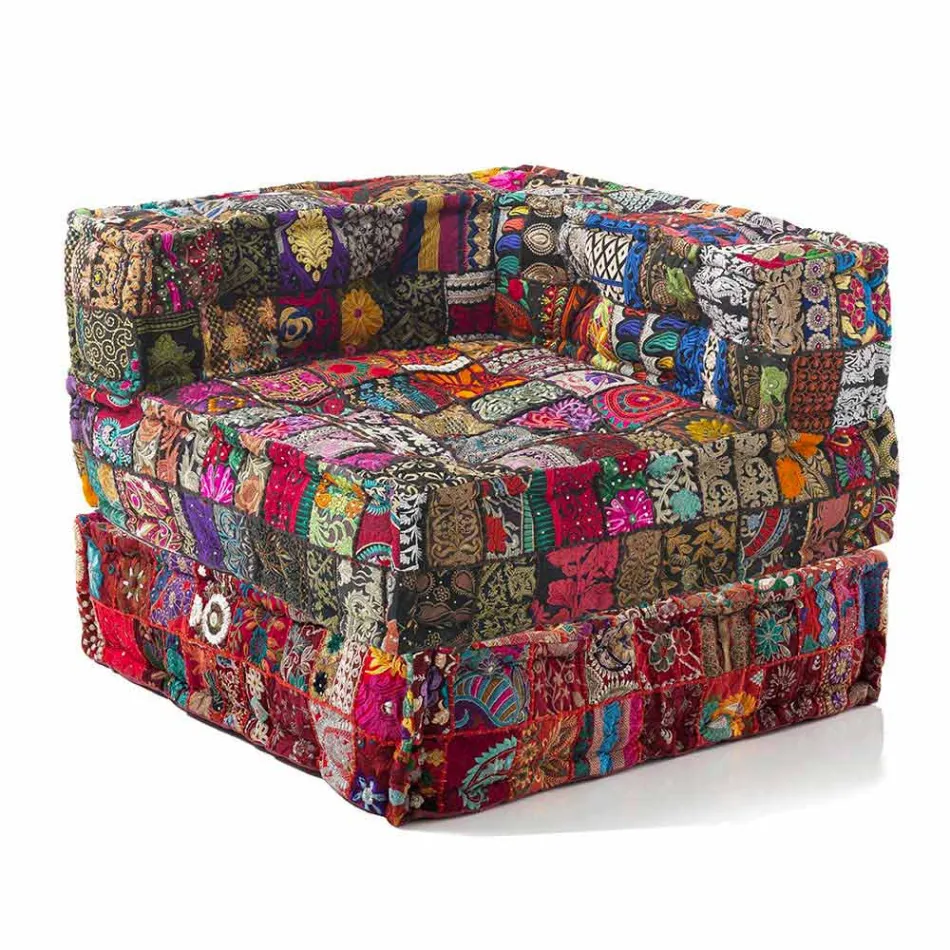 Sillón Chaise Longue de diseño étnico en algodón patchwork, para sala de estar - Fibra Viadurini