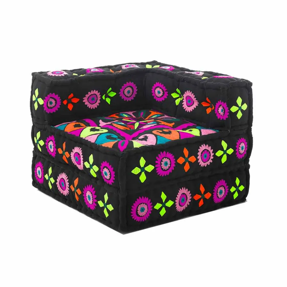 Sillón Chaise Longue de diseño étnico en algodón patchwork, para sala de estar - Fibra Viadurini