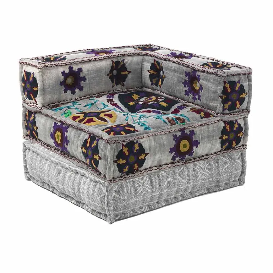 Sillón Chaise Longue de diseño étnico en algodón patchwork, para sala de estar - Fibra Viadurini