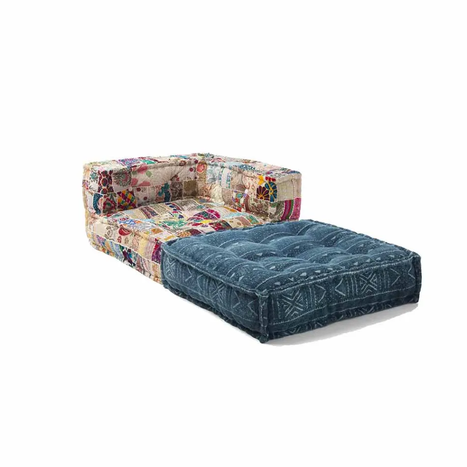 Sillón Chaise Longue de algodón patchwork para salón de diseño étnico - Fibra Viadurini