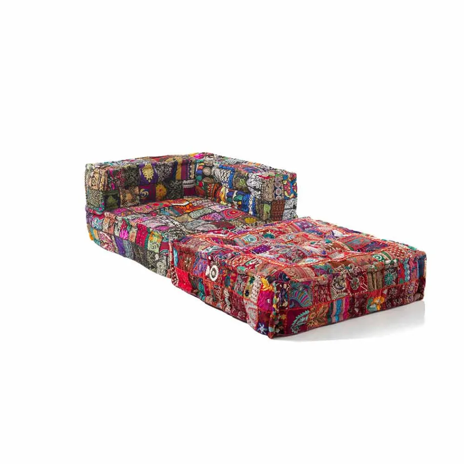 Sillón Chaise Longue de algodón patchwork para salón de diseño étnico - Fibra Viadurini