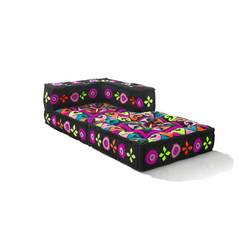 Sillón Chaise Longue de algodón patchwork para salón de diseño étnico - Fibra Viadurini