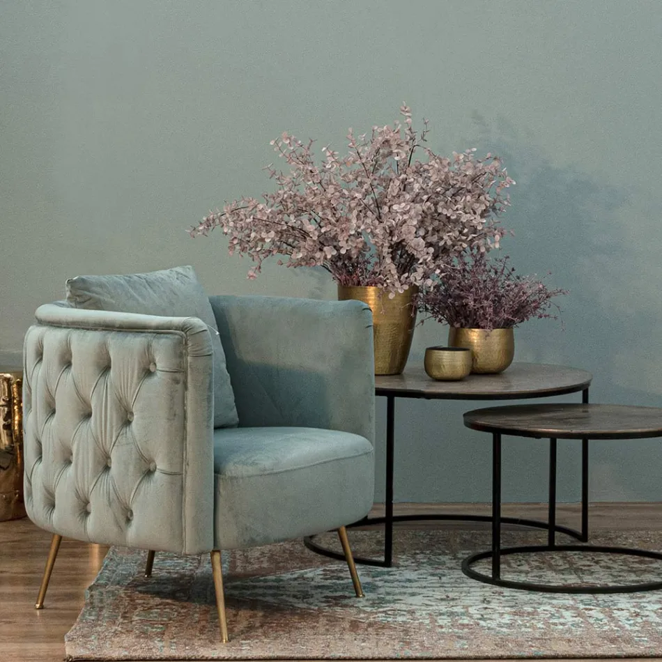 Sillón clásico tapizado en madera con efecto terciopelo Homemotion - Nichy Viadurini