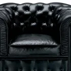 Sillón clásico forrado en cuero con pies de madera Made in Italy - Idra Viadurini