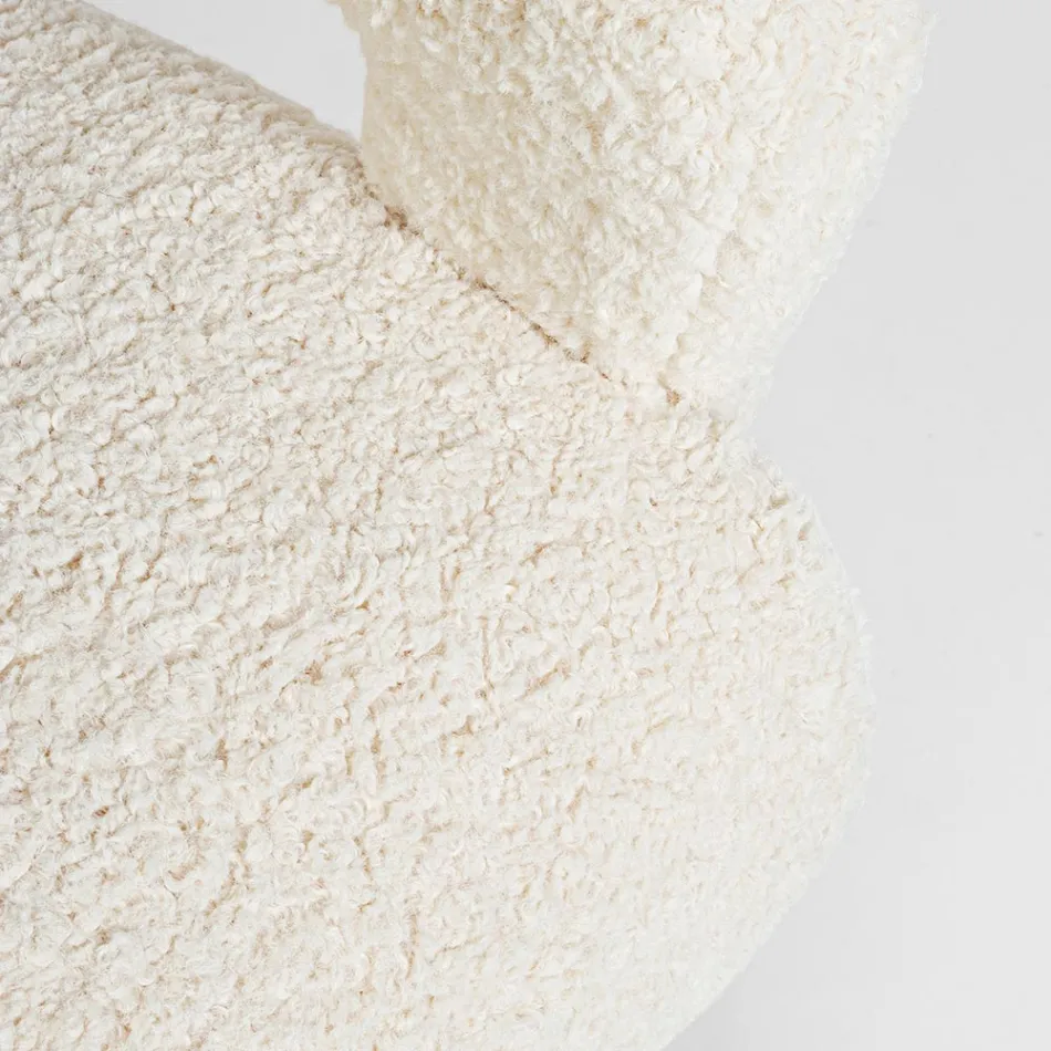 Sillón con reposabrazos en madera de caucho y asiento efecto lana - Patrizia Viadurini