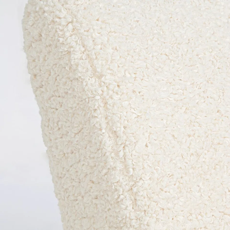 Sillón con reposabrazos en madera de caucho y asiento efecto lana - Patrizia Viadurini