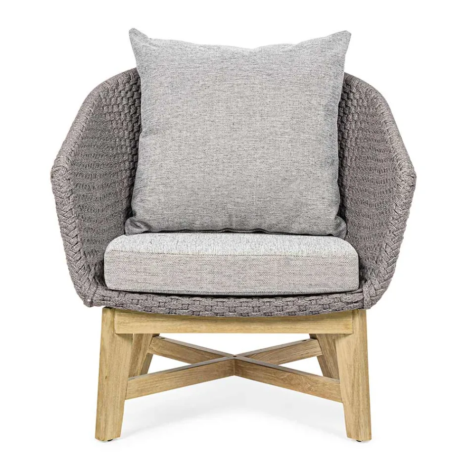 Sillón de exterior en tejido de cuerdas y madera de teca, Homemotion - Callum Viadurini