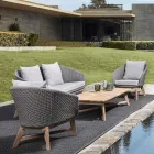 Sillón de exterior en tejido de cuerdas y madera de teca, Homemotion - Callum Viadurini