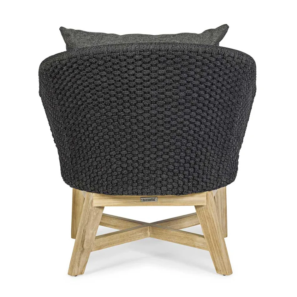 Sillón de exterior en tejido de cuerdas y madera de teca, Homemotion - Callum Viadurini