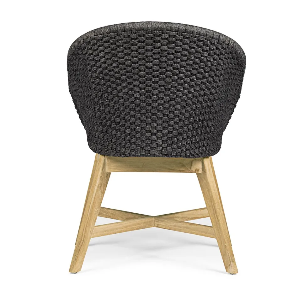 Sillón de exterior en madera y cuerda con cojín, Homemotion, 2 piezas - Oskana Viadurini