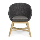 Sillón de exterior en madera y cuerda con cojín, Homemotion, 2 piezas - Oskana Viadurini