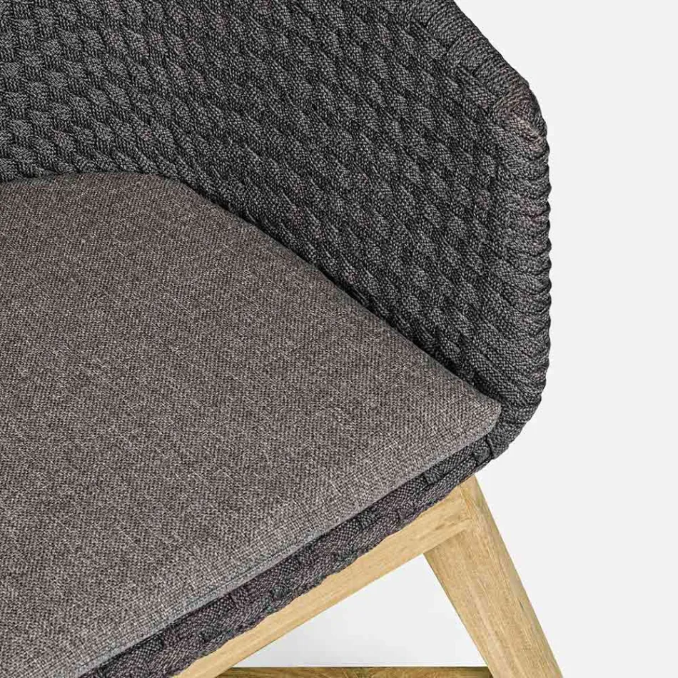 Sillón de exterior en madera y cuerda con cojín, Homemotion, 2 piezas - Oskana Viadurini