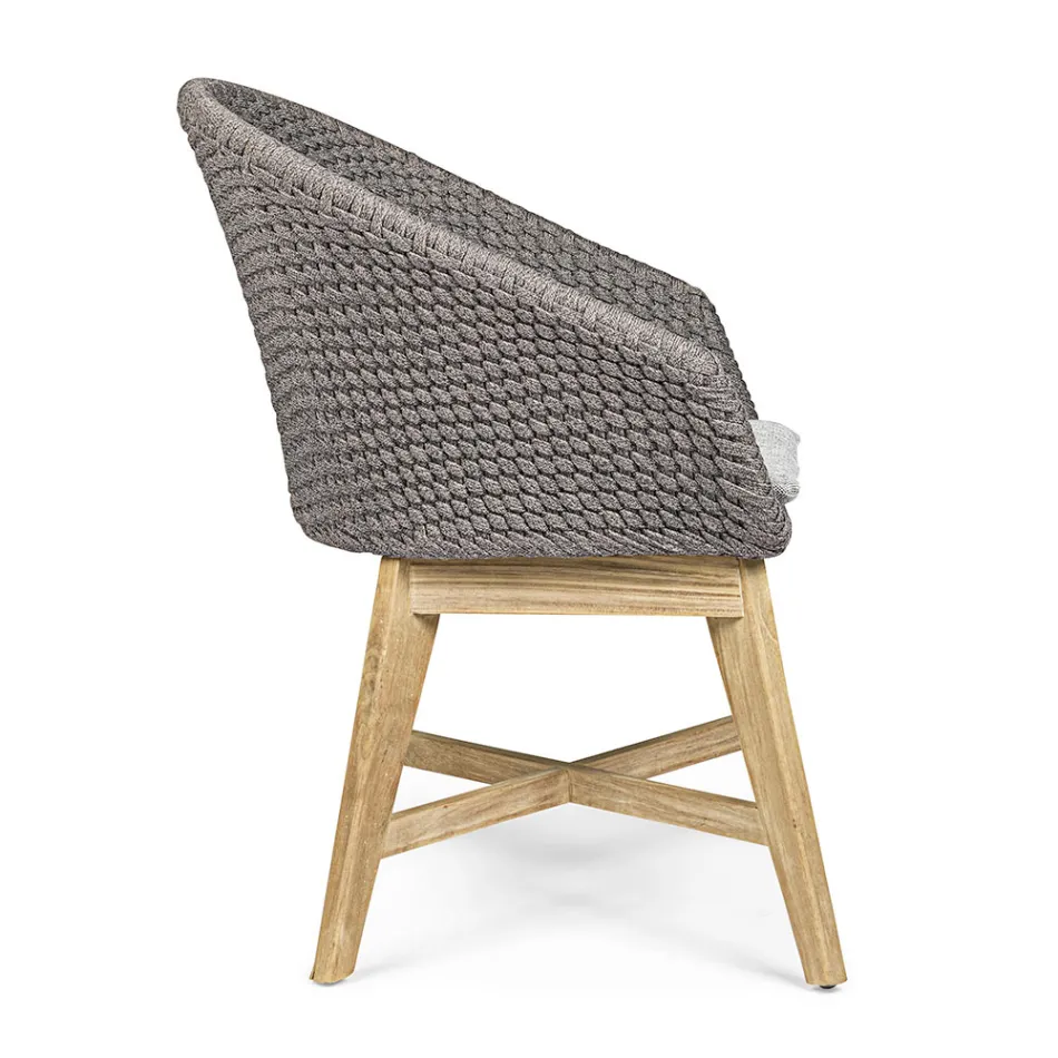 Sillón de exterior en madera y cuerda con cojín, Homemotion, 2 piezas - Oskana Viadurini