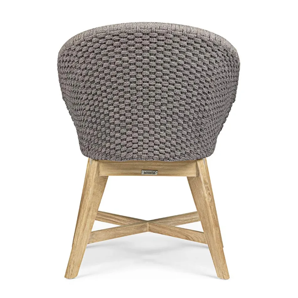 Sillón de exterior en madera y cuerda con cojín, Homemotion, 2 piezas - Oskana Viadurini