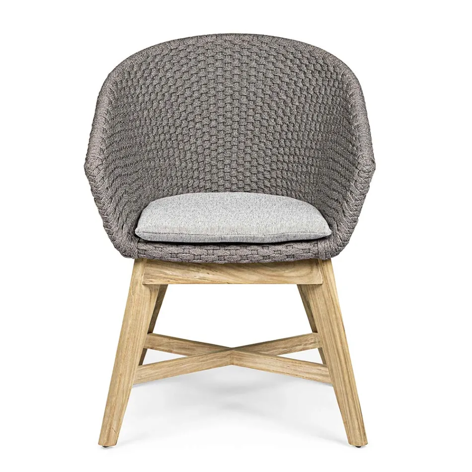 Sillón de exterior en madera y cuerda con cojín, Homemotion, 2 piezas - Oskana Viadurini